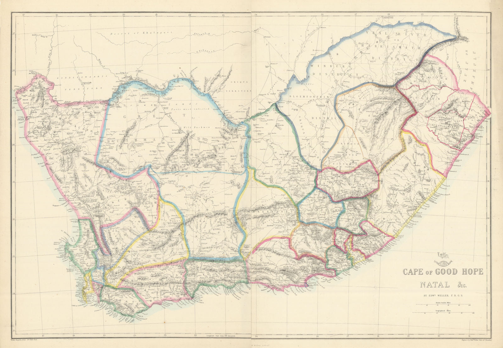 CAPE OF GOOD HOPE/NATAL Districts municipalities. South Africa. WELLER 1863 map